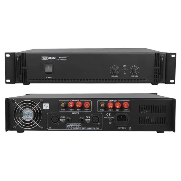Bofmann TP-1000STT 2x500W Hat Trafolu Stereo Power Amfi - 100V Profesyonel Ses Sistemi ürün görseli 1