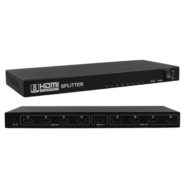 PowerMaster PM-14218 1 Giriş 8 Çıkış Port 1080P FHD HDMI Dağıtıcı Splitter (8'li Çoklayıcı) ürün görseli 1
