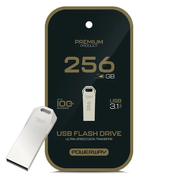 Powerway Premium 256 GB 100MB/S Ultra Hızlı USB 3.1 Metal Silver Flash Bellek ürün görseli 1