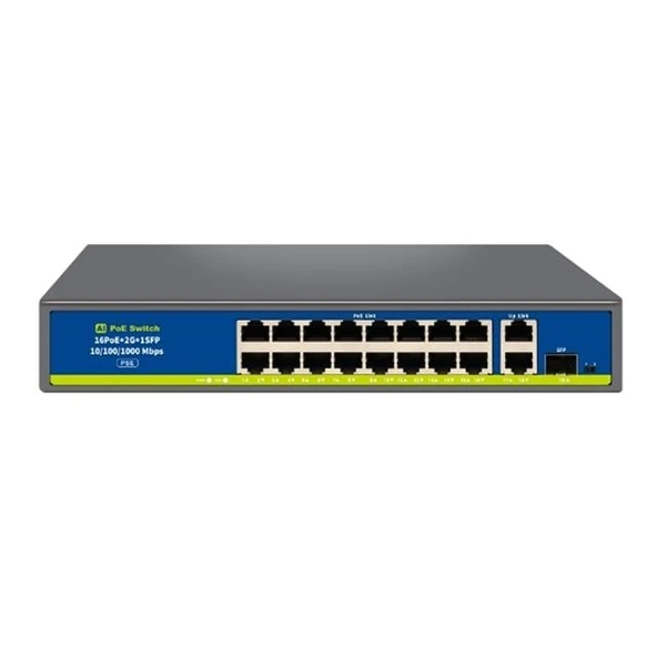 Novacom NVC-HIF1621GBL-C 16 Port 250W Full Gigabit PoE+ SFP Switch Uplink Metal Kasa ürün görseli 1
