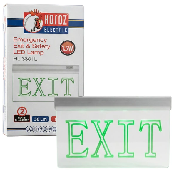 Horoz Zoff 1.5W 50 Lümen Şarjlı Camlı Acil Çıkış (Exit) Levhası ürün görseli 1