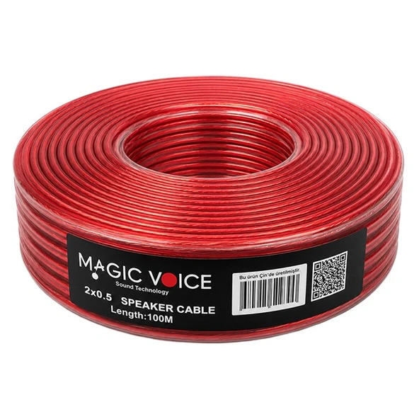 Magicvoice MV-29553 2x0.50mm Siyah Şeffaf Kırmızı Çizgili 100 Metre CCA Hoparlör Kablosu ürün görseli 1