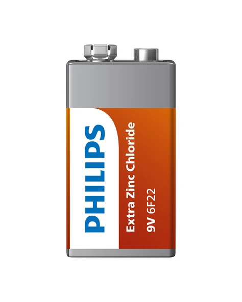 Philips Extra Zinc Chloride 9V Pil - 6F22L1F/10 - Tek'li Paket ürün görseli 1