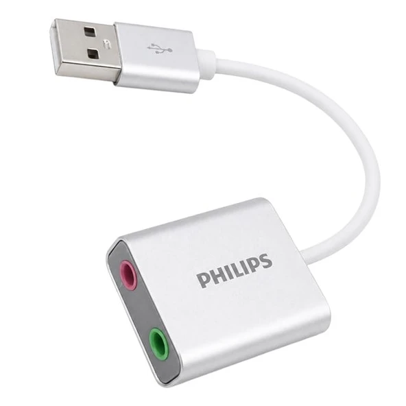 Philips SWR1656Y/93 USB Harici Stereo Ses Kartı Dönüştürücü Adaptör 3.5mm Mikrofon Hoparlör Çıkışlı ürün görseli 1