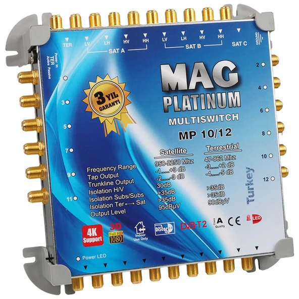 MAG Platinum MP 10/12 Multiswitch - 10 Giriş 12 Çıkışlı Merkezi Uydu Santrali Hybrid 4K ve 3D Destekli ürün görseli 1
