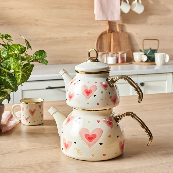 Karaca Pink Love Emaye Midi Çaydanlık Takımı 1,1L & 2L ürün görseli 1