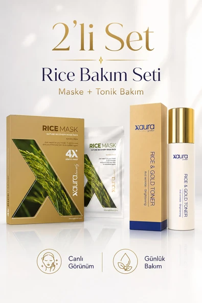Xaura Global Rice Mask 4’lü Paket ve Rice & Gold Toner 2’li Cilt Bakım Seti ürün görseli 1