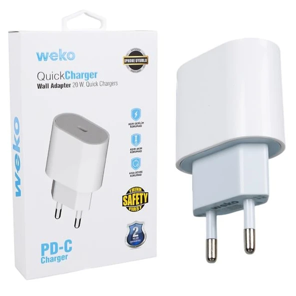 Weko Wk-26524 Beyaz Pd 20 Watt Iphone Type-C Hızlı Şarj Başlığı ürün görseli 1