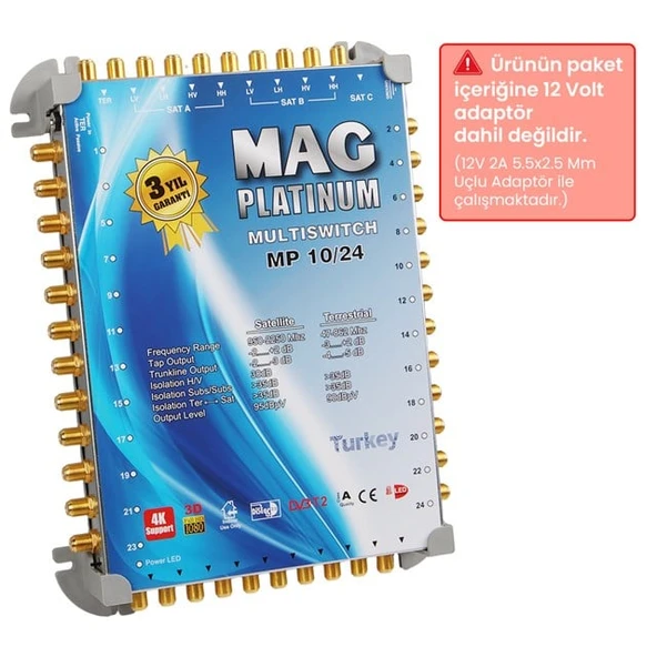 MAG Platinum MP 10/24 Multiswitch - 10 Giriş 24 Çıkışlı Merkezi Uydu Santrali Hybrid 4K ve 3D Destekli ürün görseli 1