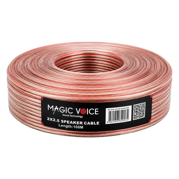 Magicvoice 2x2.50 Şeffaf Kırmızı Çizgili 100 Metre Hoparlör Kablosu ürün görseli 1