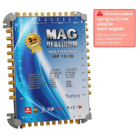 MAG Platinum MP 10/20 Multiswitch - 10 Giriş 20 Çıkışlı Merkezi Uydu Santrali Hybrid 4K ve 3D Destekli ürün görseli 1