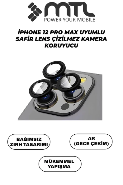 iPhone 12 Pro Max Uyumlu Safir Lens Çizilmez Dayanıklı Kamera Koruyucu ürün görseli 1