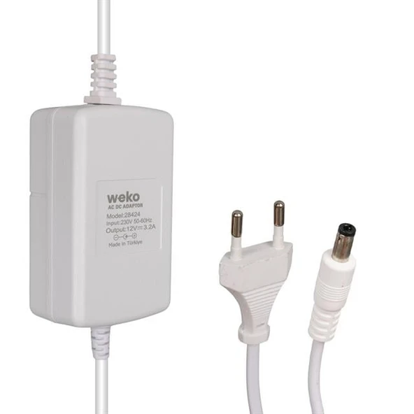 Weko Tottolet 1200 12 Volt - 3.2 Amper 5.5 2.5 Uçlu Yerli Üretim Plastik Kasa Beyaz Masaüstü Adaptör ürün görseli 1