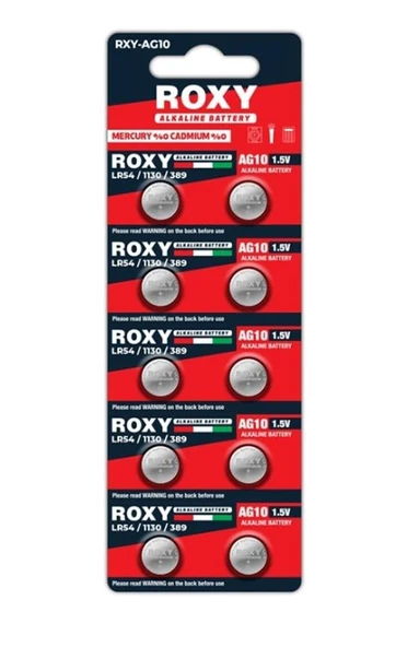 Roxy RXY-AG10 1.5 Volt LR54/1130/189/389 Alkalin Düğme Pil (10'LU Paket) ürün görseli 1