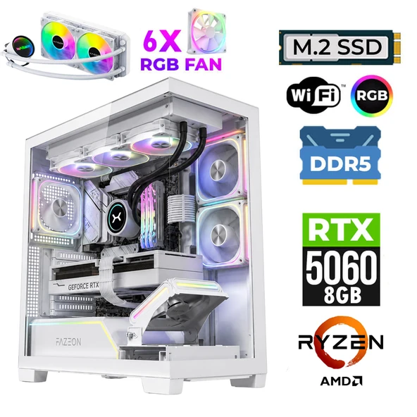 Xaser Clove X80 Ryzen 7 7800X3D 32GB DDR5 Ram 1TB M.2 NVMe SSD 8GB RTX5060 Sıvı Soğutmalı Oyuncu Bilgisayarı ürün görseli 1