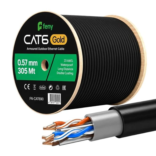 Feny FN-CAT690 305 Metre 23 AWG 0.57mm Dış Mekan Cat6 UTP Kablo ürün görseli 1
