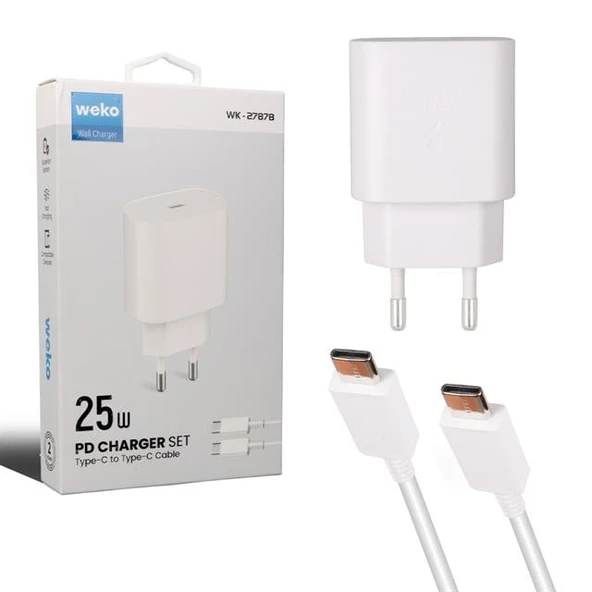 Weko WK-27878 Note10 Beyaz 25 Watt Şarj Başlık Adaptörü + Type-C To Type-C Kablo ürün görseli 1