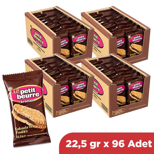 Eti Kakaolu Fındık Kremalı Petibör Bisküvi 22,5 gr x 96 Adet ürün görseli 1