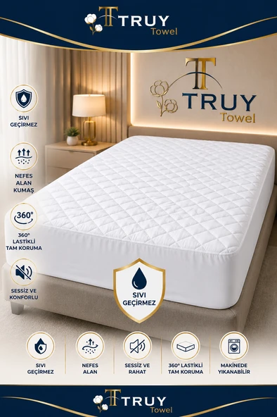 TRUYTOWEL Sıvı Geçirmez Pamuklu Lastikli Yatak Alezi Nefes Alabilen Yatak Koruyucu ürün görseli 1