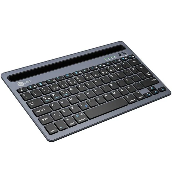 Lenovo Lecoo BK100 Bluetooth V3.0 Çoklu Cihaz Uyumlu Şarj Edilebilir Kablosuz Gri Türkçe Q Klavye ürün görseli 1