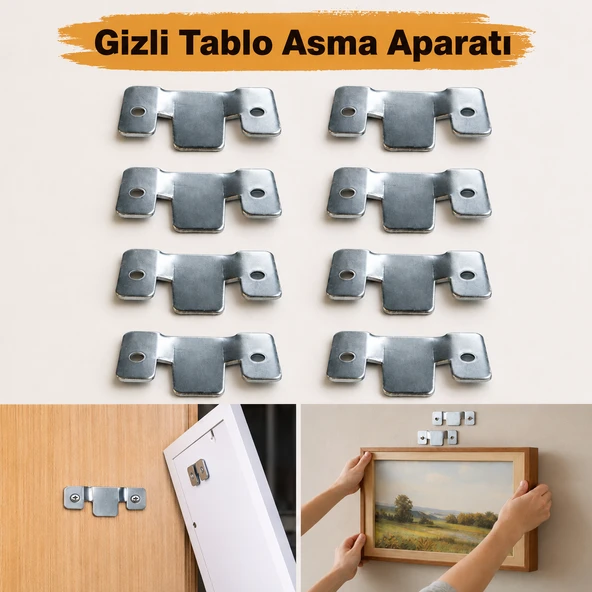 Gizli Tablo Asma Askısı 8 Adet Metal Duvar Tipi Güçlü Taşıma Kapasiteli Tablo Çerçeve Askı Aparatı ürün görseli 1
