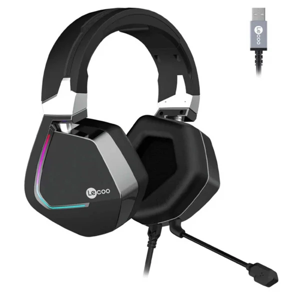Lecoo HT402 RGB LED Aydınlatmalı Gaming Siyah Kablolu Kulaküstü Kulaklık ürün görseli 1