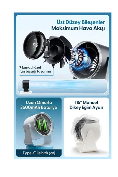Daxi Airflow AF02 Şarjlı Masaüstü Vantilatör - Resim 5