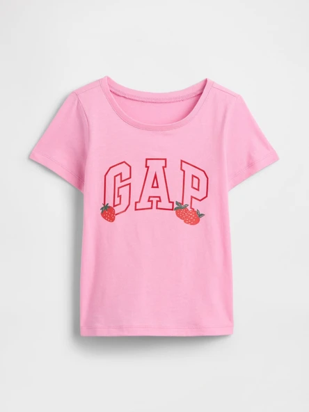 GAP Kız Çocuk Gap Logo Çilek Desen  T-Shirt Toz Pembe ürün görseli 1