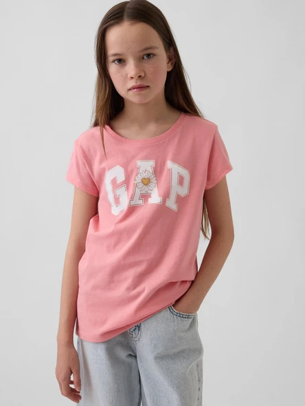 GAP Kız Çocuk Gap Logo Çiçek Desen T-Shirt Toz Pembe ürün görseli 1