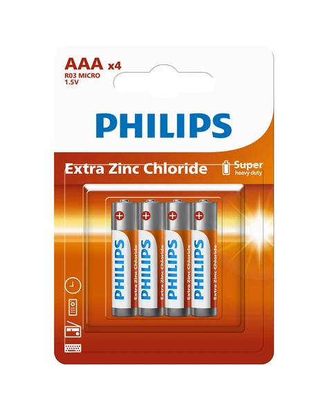Philips Extra Zinc Chloride Aaa Ince Kalem Pil 1.5V - R03L4B/10 - 4'lü Paket ürün görseli 1