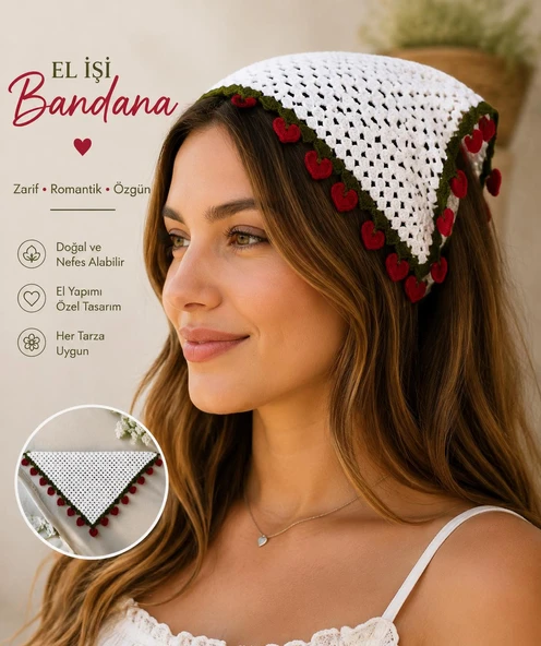 El örgüsü Kalpli Bayan Bandana ürün görseli 1