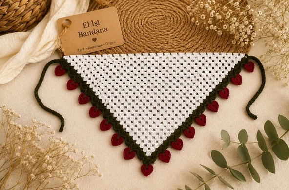 El örgüsü Kalpli Bayan Bandana - Resim 2