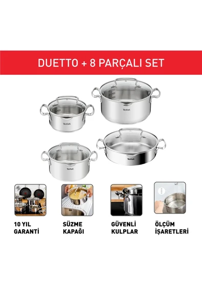 TEFAL Duetto 8 Parça Çelik Tencere Seti - Resim 2