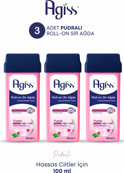 Agiss Pudralı Roll-On Sir Ağda 100 ml x 3'lü Paket – Hassas Ciltler İçin Yumuşak ve Etkili Epilasyon ürün görseli 1