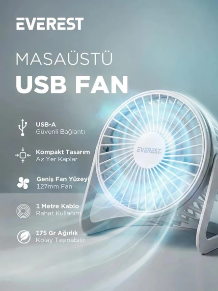 EVEREST EFN-505 MASAUSTU BEYAZ USB FAN (145x141) ürün görseli 1
