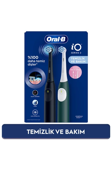 Oral-B iO 2 Şarjlı Diş Fırçası Seti 2'li – Gece Siyahı / Yeşil ürün görseli 1
