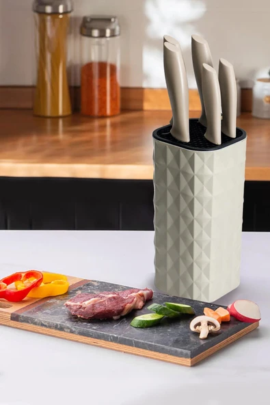 Cooker Ckr2870 Akrilik Plastik Standlı 6 Parça Bıçak Seti Krem ürün görseli 1