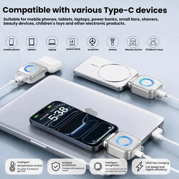 Abatech X01 Type-C Uyumlu Şarj Ayırıcı 140W Mini Adaptör ürün görseli 1