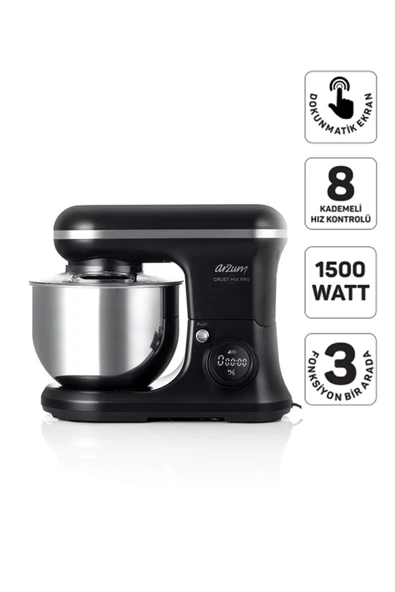 Arzum AR1186 Crust Mix Pro Stand Mikser 5L Kapasiteli 3 Farklı Aparat 1500W, Siyah ürün görseli 1