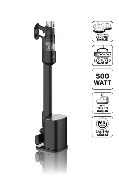 Arzum AR4211 MagiClean FlexBin İstasyonlu Dikey Şarjlı Süpürge 500W, BLDC Motor, Siyah ürün görseli 1