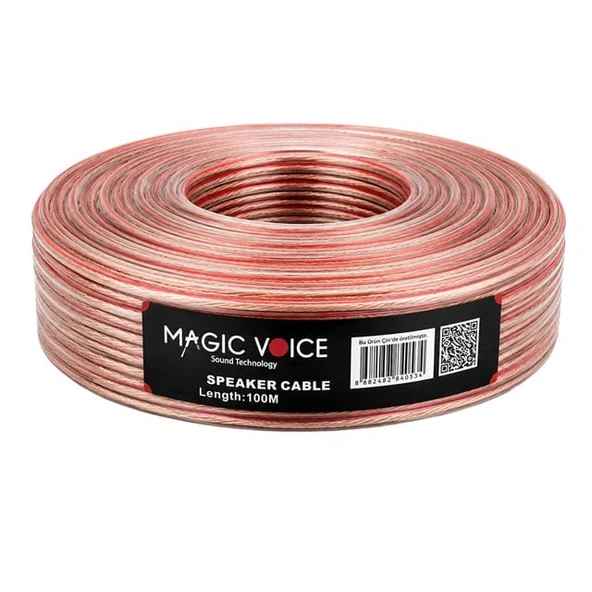 Magicvoice 2X1.00 Şeffaf Kırmızı Çizgili 100 Metre Hoparlör Kablosu ürün görseli 1