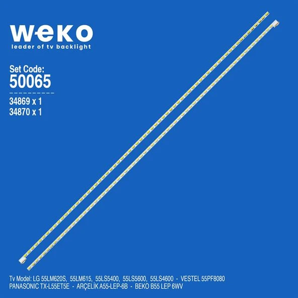 Wkset-5065 34869X1 34870X1 55 V12 Edge Rev1.1 2 Adet Led Bar (66Led) (Tvnizi açıp içindeki led barla birebir aynısı olduğunu görmeden almayınız. Sonrasında iade ALMAMAKTAYIZ.) ürün görseli 1