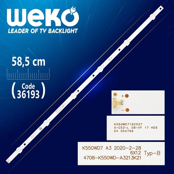 K550WD7 A3 6X12 TYP-B 4708-K550WD7-A3213K21 6 Ledli Tv Led Bar (Tvnizi açıp içindeki led barla birebir aynısı olduğunu görmeden almayınız. Sonrasında iade ALMAMAKTAYIZ.) ürün görseli 1