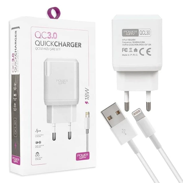 Powerway QCL30 Hızlı 3000 Ma 18 Watt Lightning Şarj Kafa Başlık Adaptörü ürün görseli 1