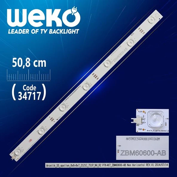 ARÇELİK _ 55 _ APOLLON _ 8X8+8X7_2121C_7S1P_NH_R2 P76 - 50.8 Cm 7 Ledli - WK-045 Led Tv Bar ürün görseli 1