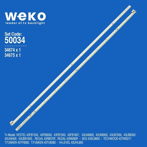 Wkset-5034 34674X1 34675X1 17Elb43ulr3 7020Pkg 2 Adet Led Bar (58Led) (Tvnizi açıp içindeki led barla birebir aynısı olduğunu görmeden almayınız. Sonrasında iade ALMAMAKTAYIZ.) ürün görseli 1