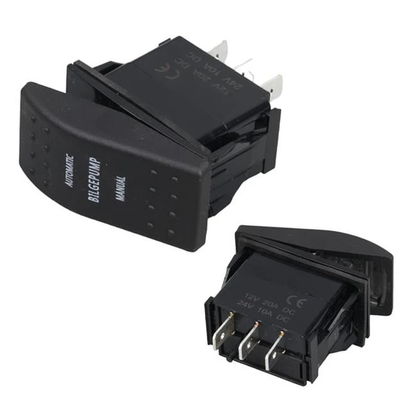 Powermaster ﻿Sintine Pompa Sembollü Işıksız Yaylı 3 Pinli On-Off 12-24V Marin Switch ürün görseli 1