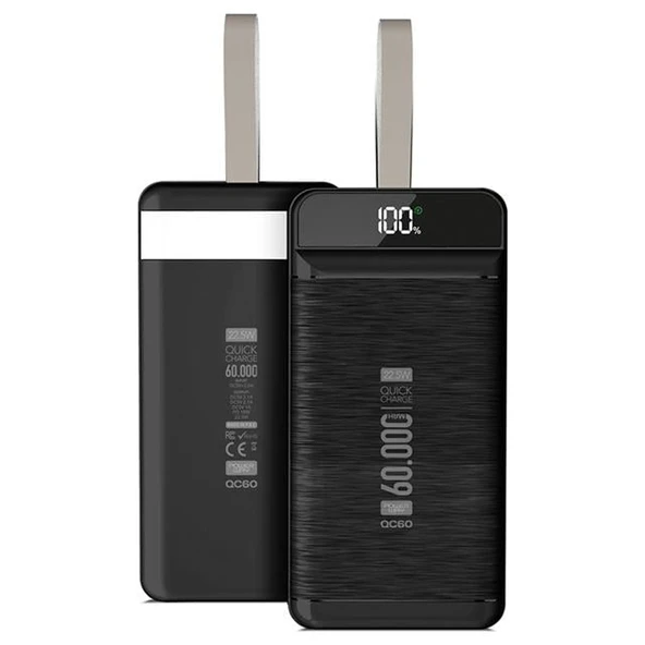 Powerway Qc60 60000 Mah 3.0 Kablolu 22.5W Powerbank ürün görseli 1