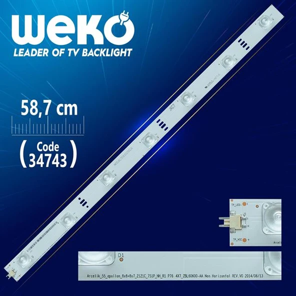 ARCELİK_55_APOLLON_8X8+8X7_2121C_8S1P_NH_L2 P76 4X8 ZBL60600-AA - 58.7 Cm 8 Ledli - WK-044 Led Tv Bar ürün görseli 1