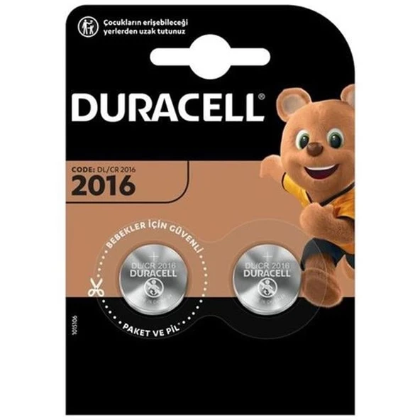 Duracell CR2016 3 Volt Lityum 2'Li Pil ürün görseli 1